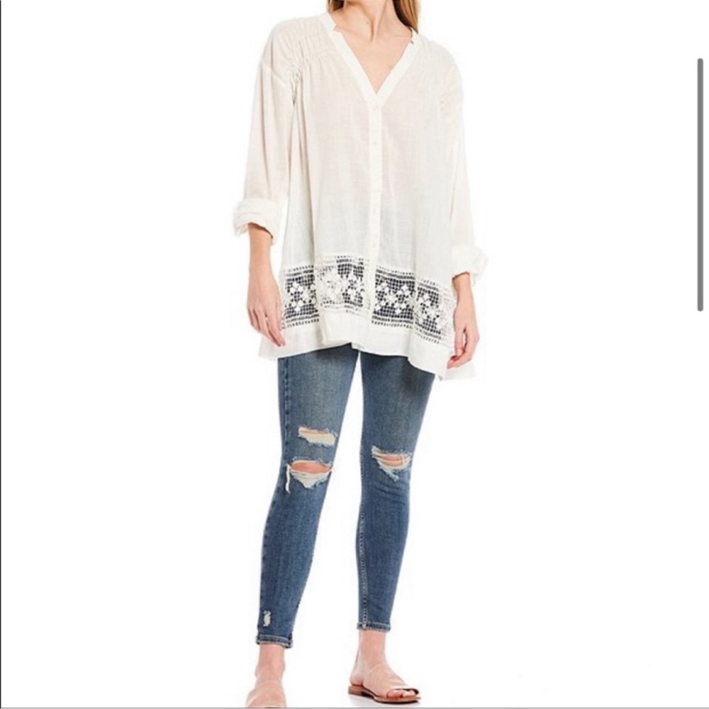 Free People Ivory Green Gardens Bohemian/Coastal Cowgirl Tunic Size Medium